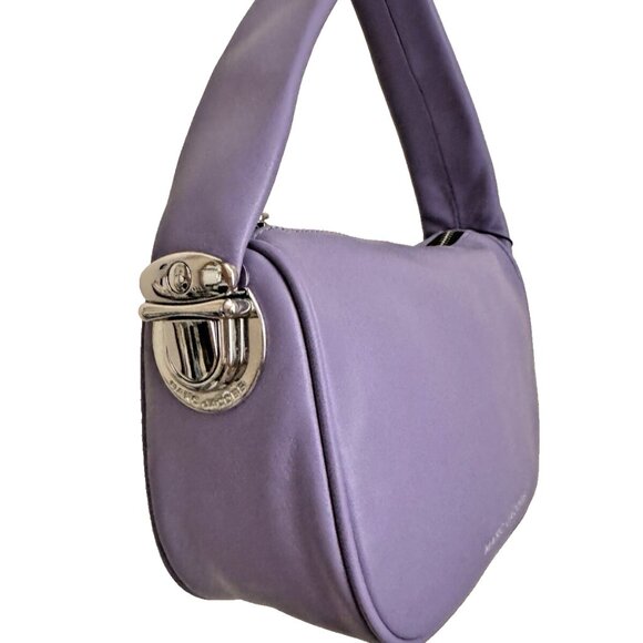 MARC JACOBS Purple Mini 'The Pushlock' Bag Y2K Leather Handbag - Picture 3 of 7